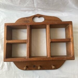 Vintage Wood Heart Cut Out Trinket Shelf w Pegs Country Farmhouse Cottage Decor